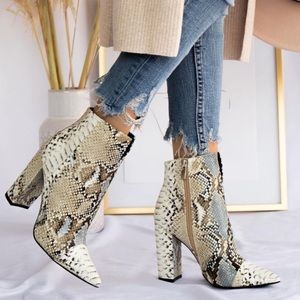 Snakeskin Embossed Pointy Toe Booties